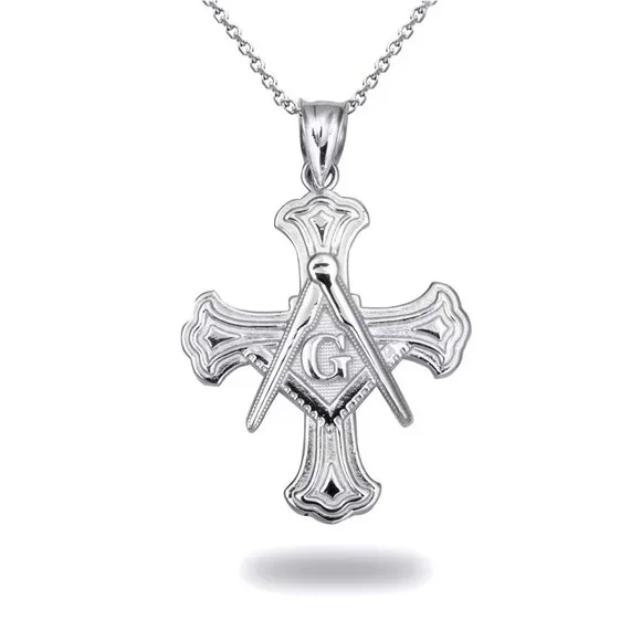 10K Solid Gold Freemason Cross Square and Compass Pendant